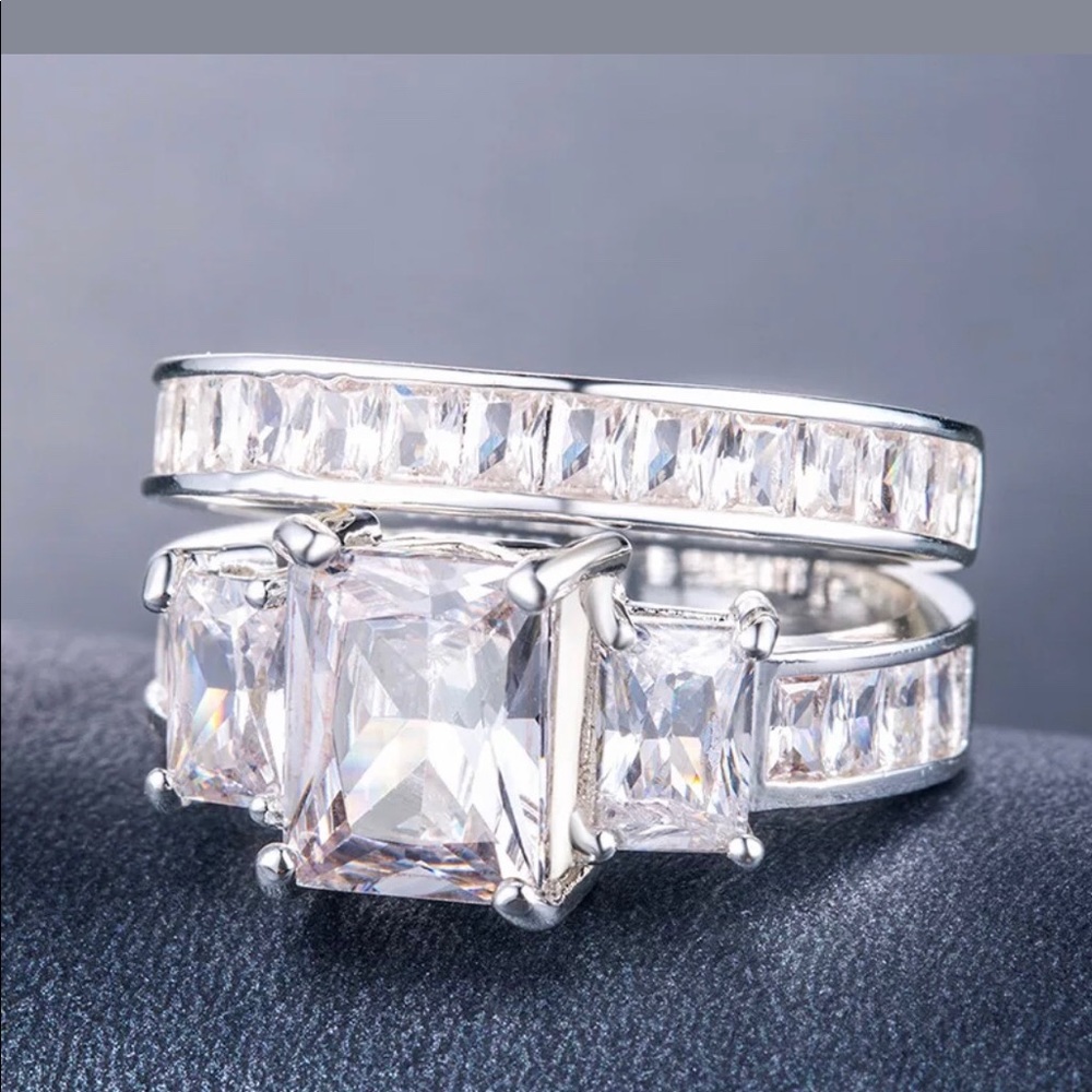 NWT Emerald Cut White Sapphire Wedding Set